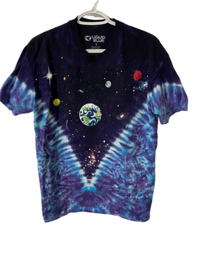 Liquid Blue Galaxy Graphic All Over Print & Tie-Dye Short Sleeve Tee Size Large